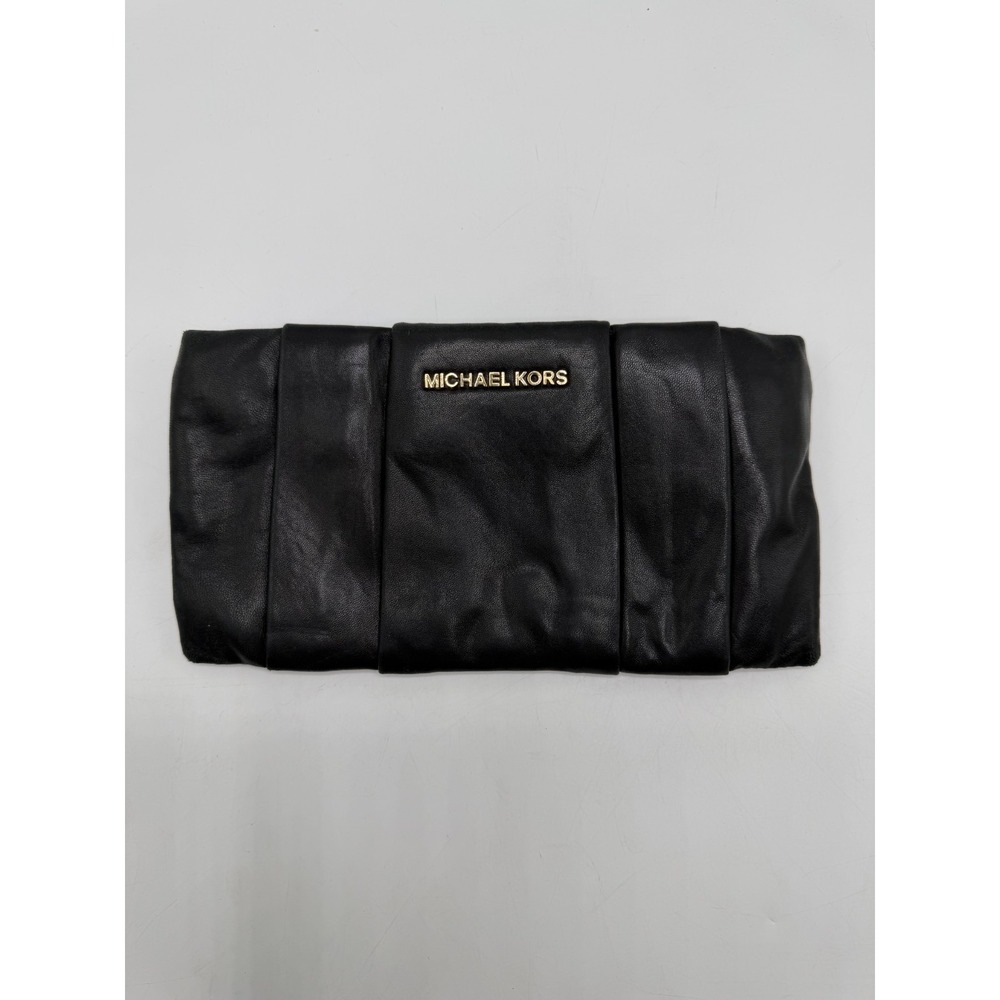 Michael Kors Daria Pleated Black Leather Convertible Crossbody Clutch NO STRAP